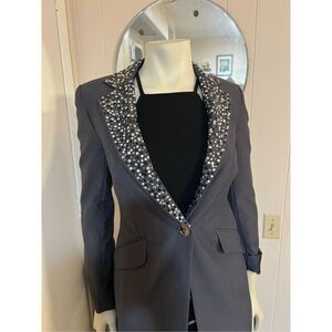 Vintage Andrea Behar for Boston Proper Dressy Gray Blazer With Rhinestone Encrus